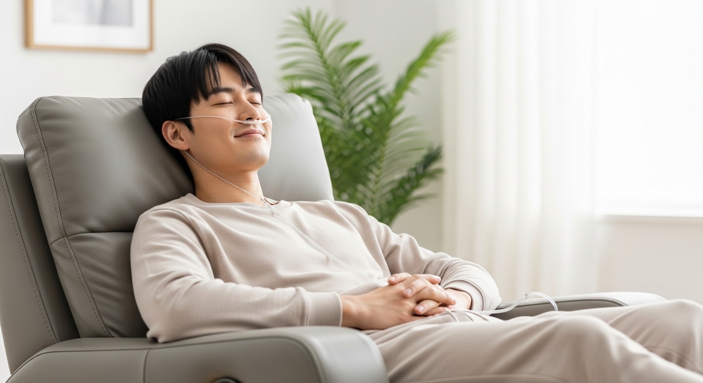 水素吸入をしている男性